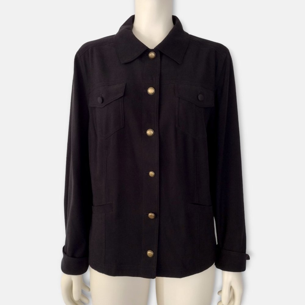 Vintage 1990s Black Button Down Multi Pocket Casual Work Jacket Size 12